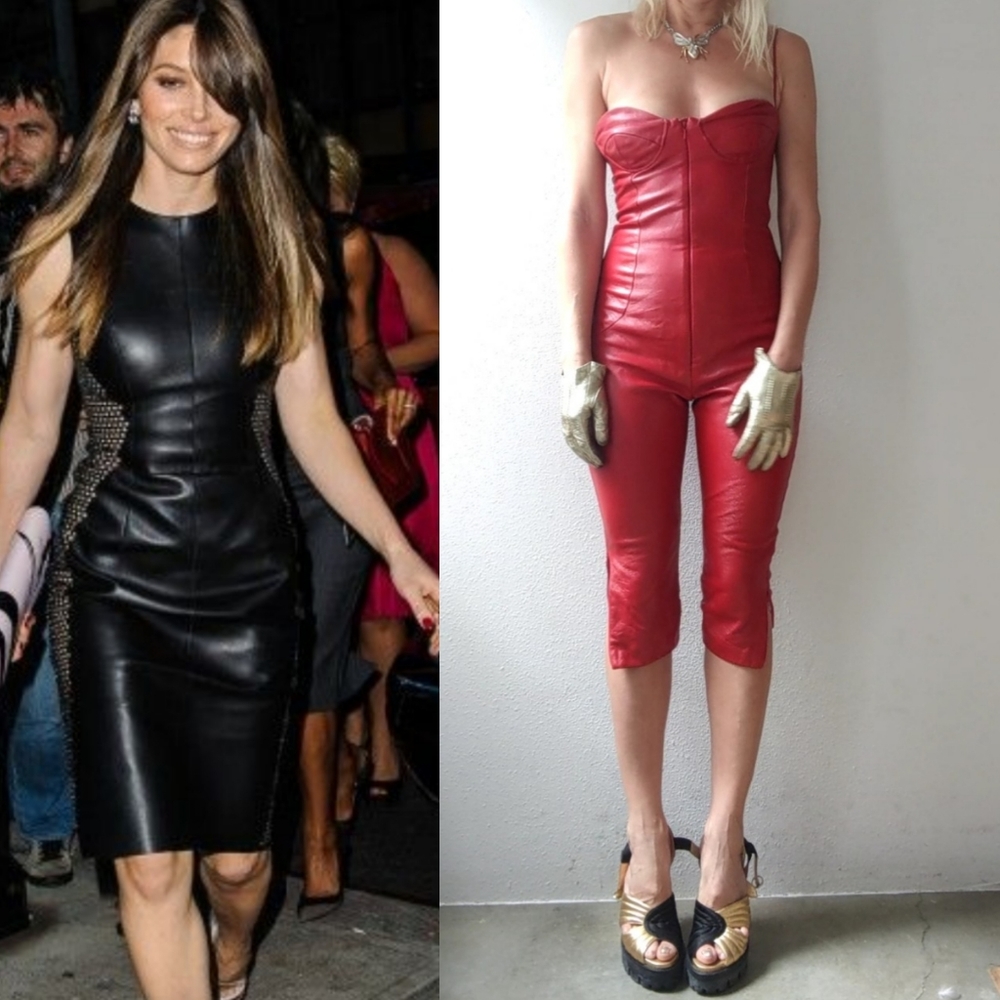 Ina Soltani 100% red leather Deadpool jumpsuit celeb designer 2